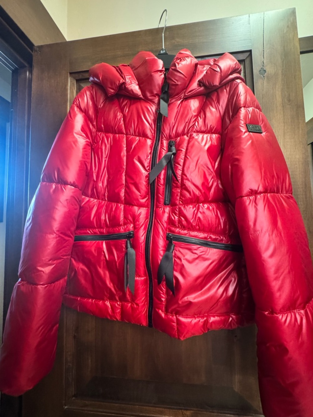 Karl Lagerfeld Red Quilted Puffer Jacket with Hood